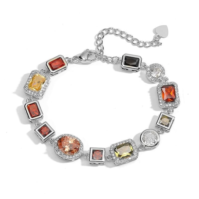 White-Gold Light Geometric Colorful Gemstone Bracelet (L: 16-21 cm) - Copper