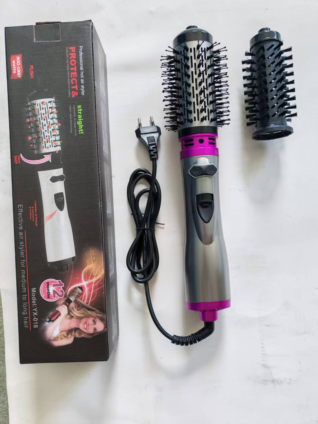 2-in-1 Grey-Purple Automatic Rotating Hot Air Styler - Grey Purple