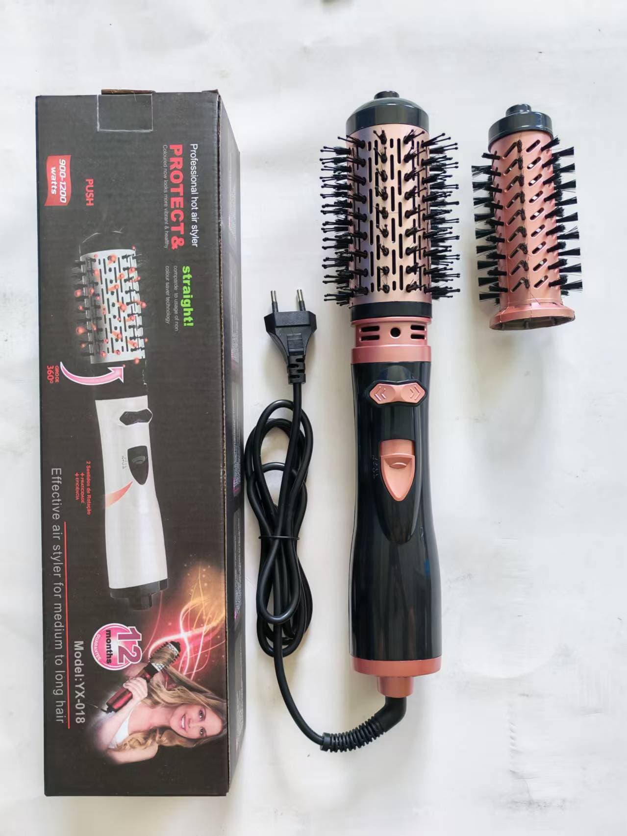 2-in-1 Pink Automatic Rotating Hot Air Styler (38/50mm Curling Barrel)