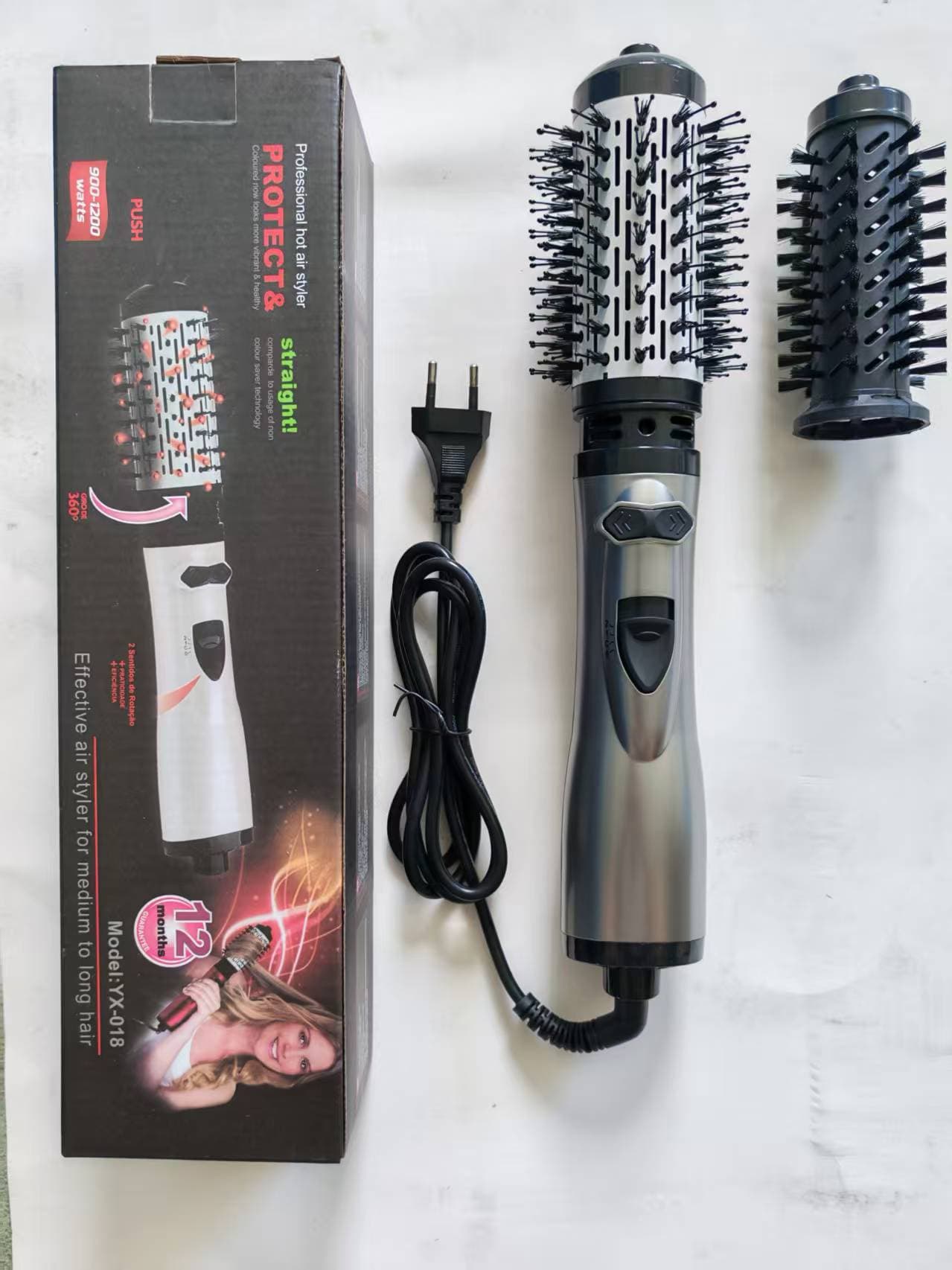 2-in-1 Grey Automatic Rotating Hot Air Styler (38/50mm Curling Barrel)