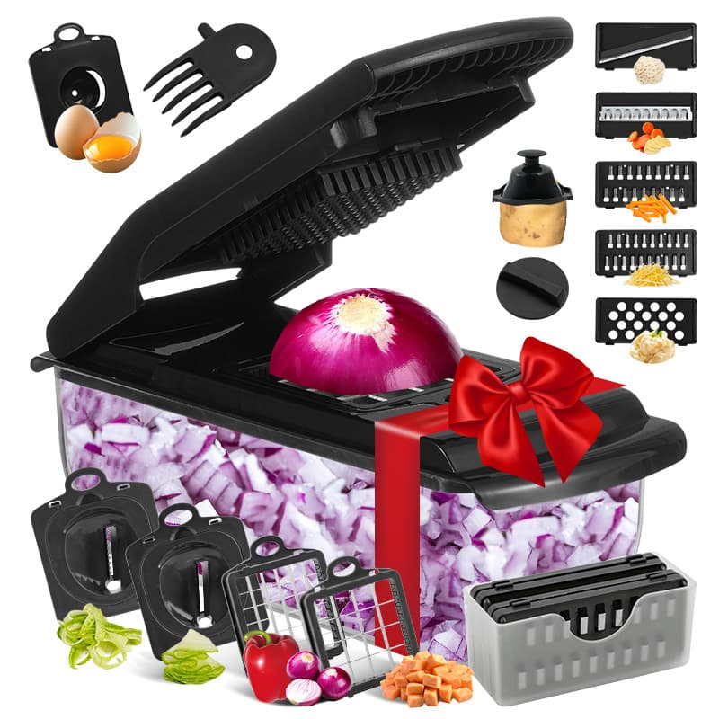 18-Piece Black Multi-Function Vegetable Chopper & Slicer Set - Rotary Grater