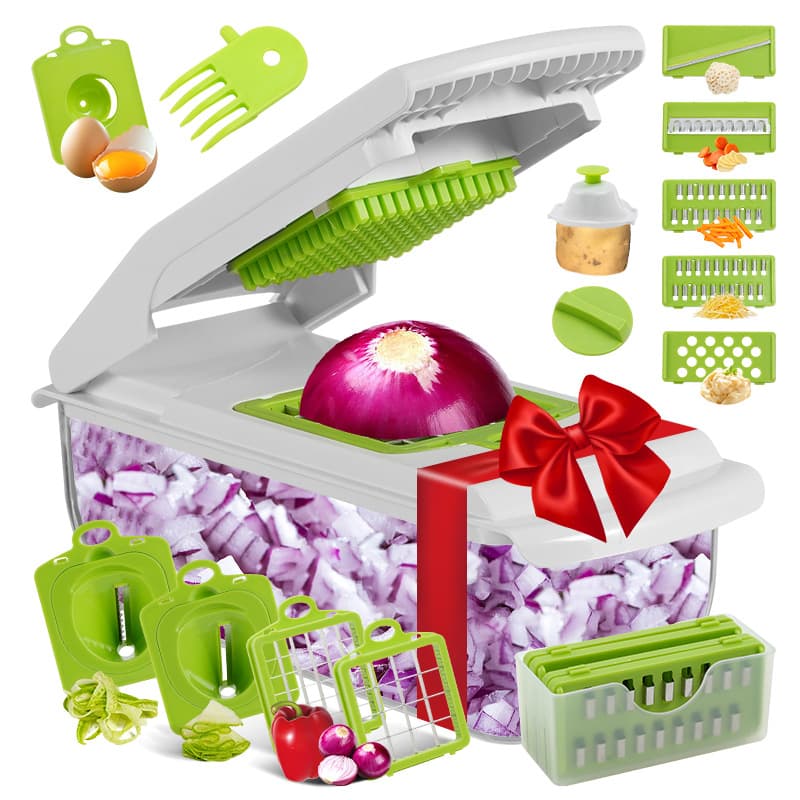 18-Piece White-Green Multi-Function Vegetable Chopper & Slicer - White Green