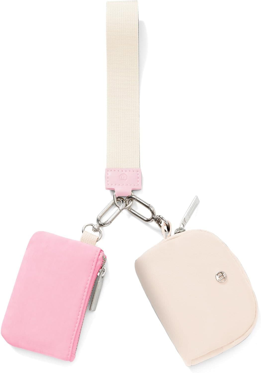 Pink Beige Women's Ultralight Fashion Nylon Wristlet Pouch Set - Portable