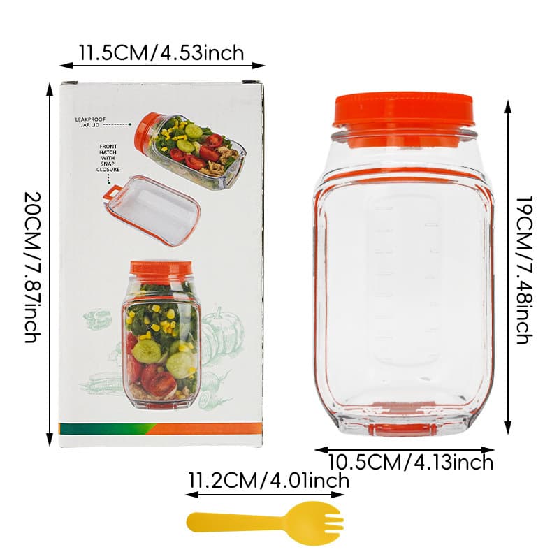 Orange Portable All-in-One Side-Opening Salad Container Jar with Fork