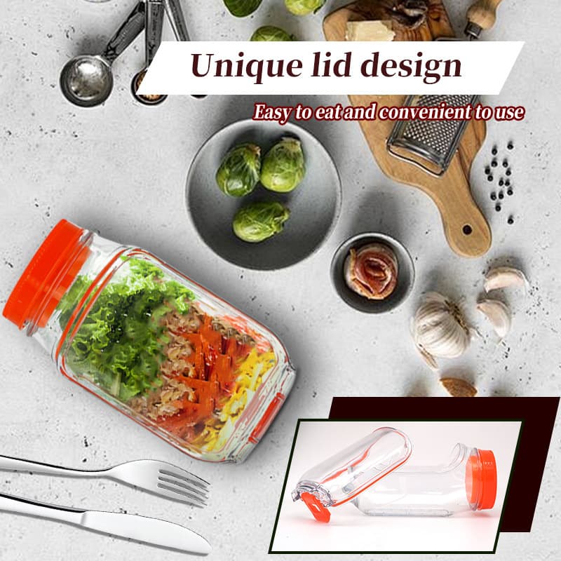 2-Pack (Green&Orange) Portable All-in-One Side-Opening Salad Container Jar
