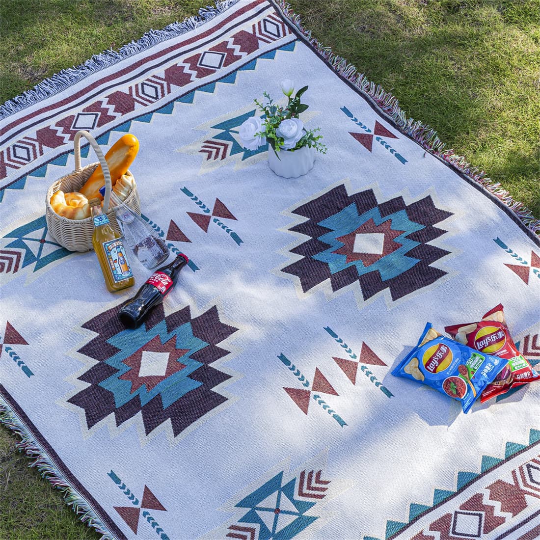 Mutifunctional 90 × 90 cm Bohemian Outdoor Picnic Blanket & Throw - Thick
