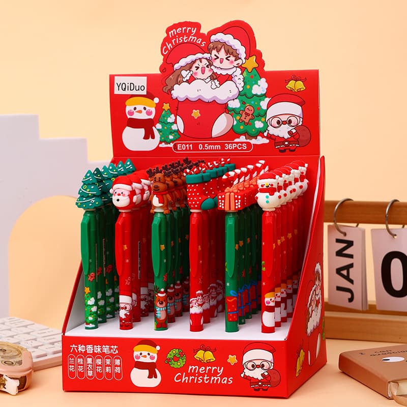 Christmas Theme Retractable Gel Pens (0.5mm Black Ink) - Festive - 36-Piece