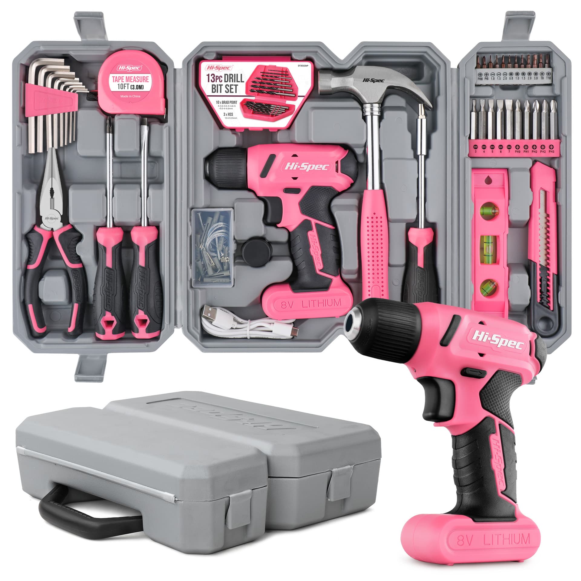 58 Piece Home Tool Set with 8V Cordless Drill Driver Kit Rechargeable