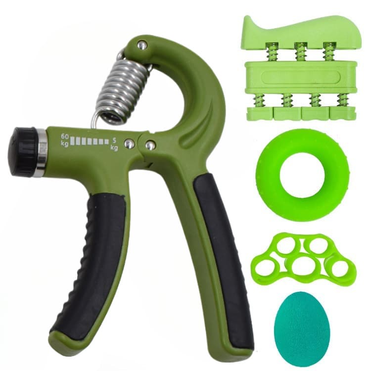 Green 5 in 1 Hand Grip Strengthener Kit Adjustable Resistance Finger
