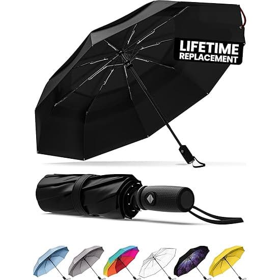 Black Automatic Windproof Travel Umbrella Compact Folding Umbrella Auto Open