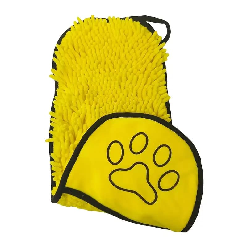 Yellow Super Absorbent Pet Bath Towel with Hand Pockets Quick Dry Chenille