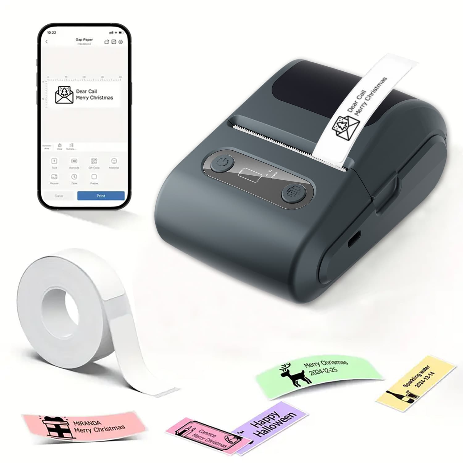 Blue Portable Bluetooth Thermal Label Printer - Compact, Ink-Free Mini Label