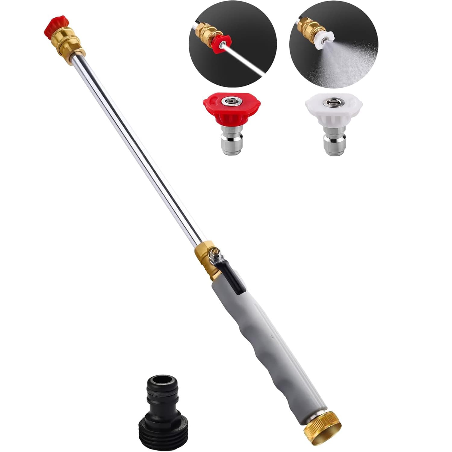 Grey High Pressure Washer Gun with 2 Spray Nozzles 19inch Long - Grey With 2