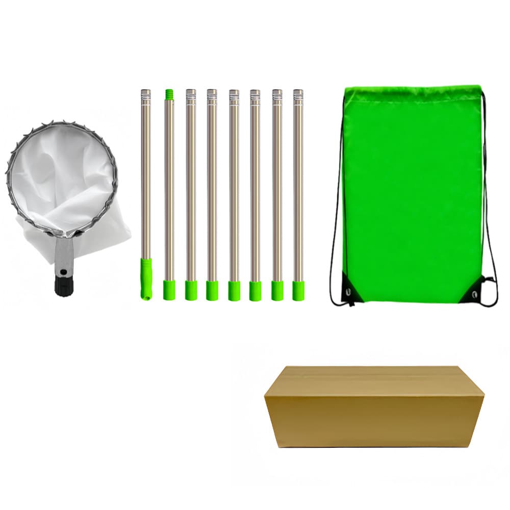 Green Telescopic Fruit Picker Tool with Stainless Steel Extension - 3.2m