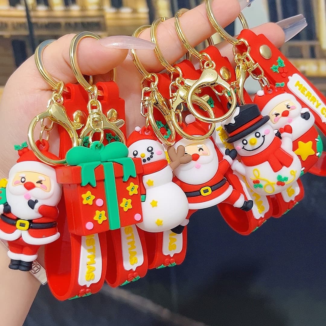 6-Piece Christmas Silicone Keychain Santa Snowman Bag Charm Festive Keyring