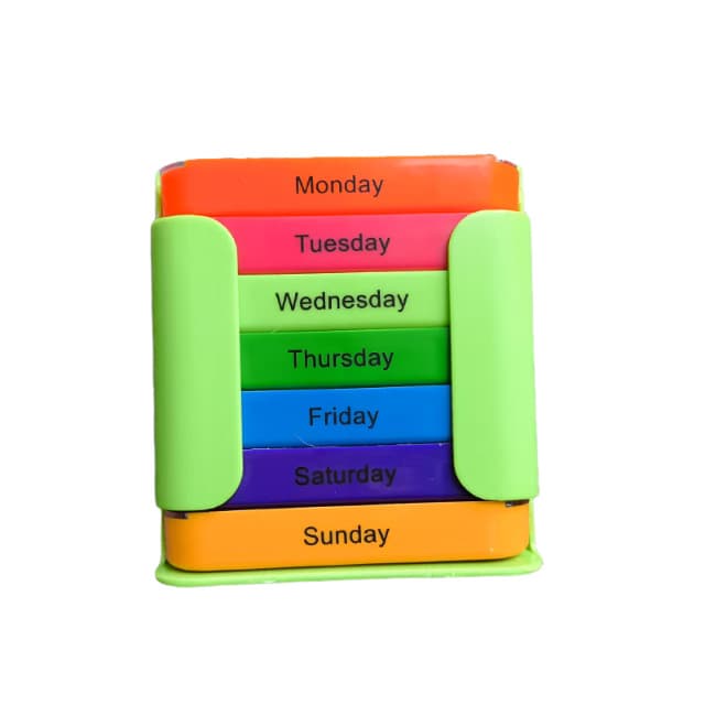 7 Day Weekly Pill Organiser Box - Rainbow Colour Coded Medicine Storage