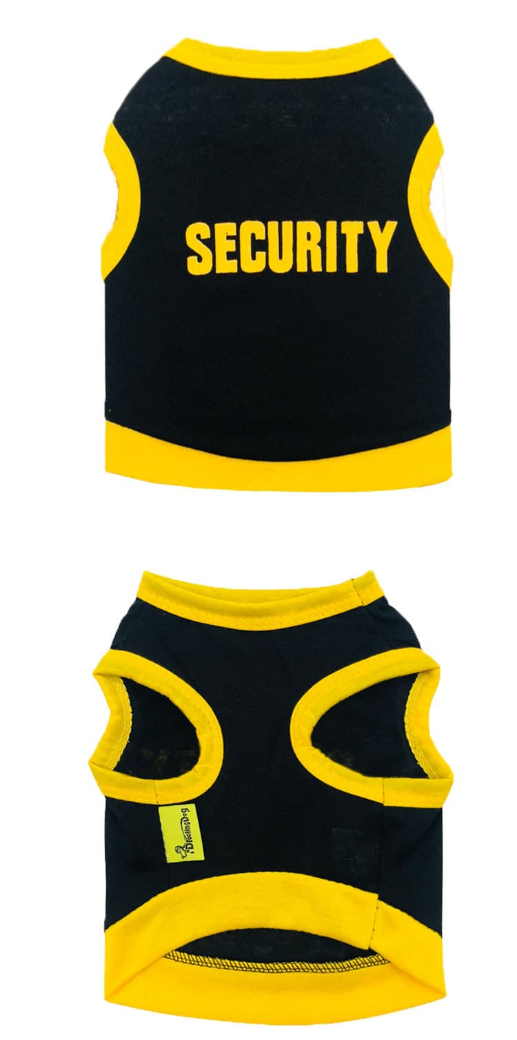 2 Pack Cotton Dog Vest Security Print - Black with Yellow Trim & Pink