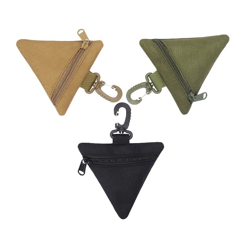 3-Piece Tactical Triangle Coin Purse Pouch Mini EDC Wallet with Carabiner