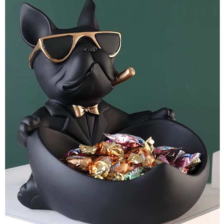 Cool French Bulldog Storage Figurine Resin Statue Key Bowl Candy Dish