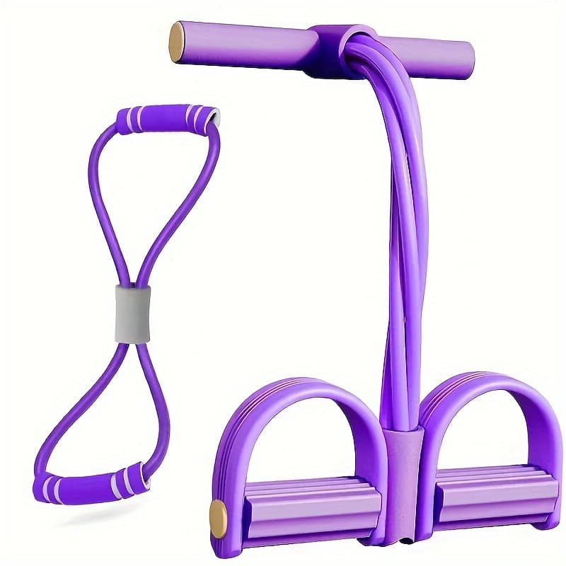 2-Piece 4-Tube Pedal Resistance Band & Figure 8 Chest Expander Purple