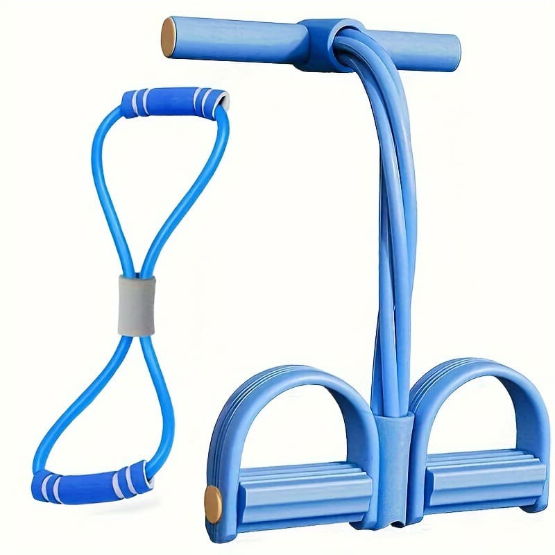 2-Piece 4-Tube Pedal Resistance Band & Figure 8 Chest - Blue For Home