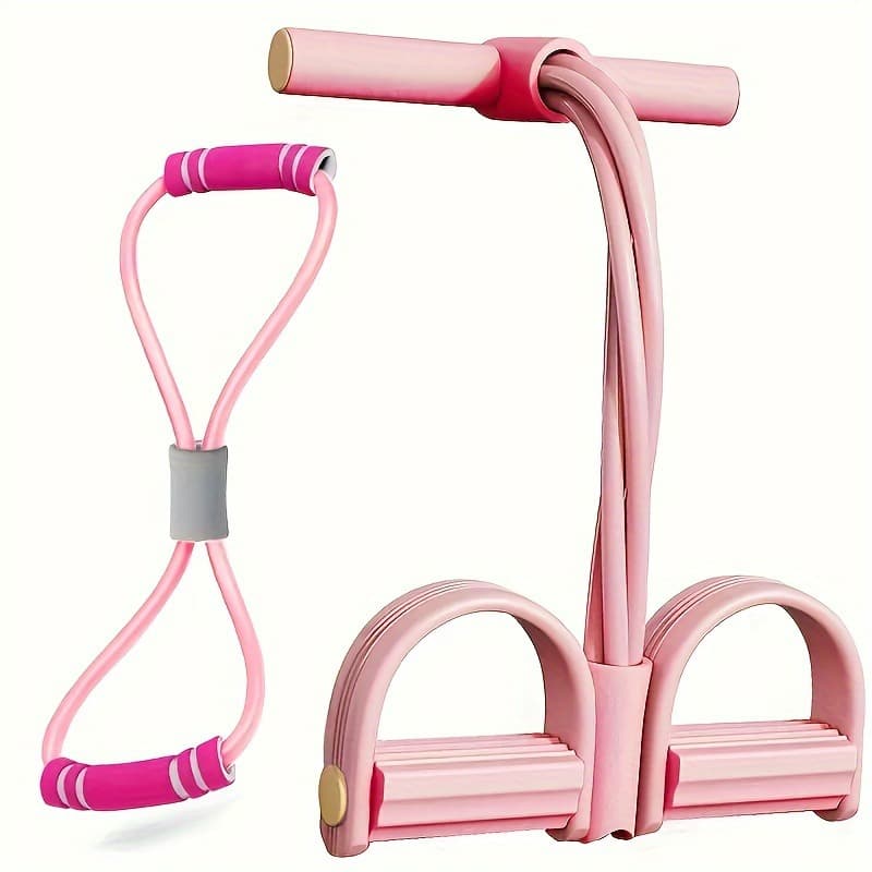2-Piece 4-Tube Pedal Resistance Band & Figure 8 Chest - Pink For Home