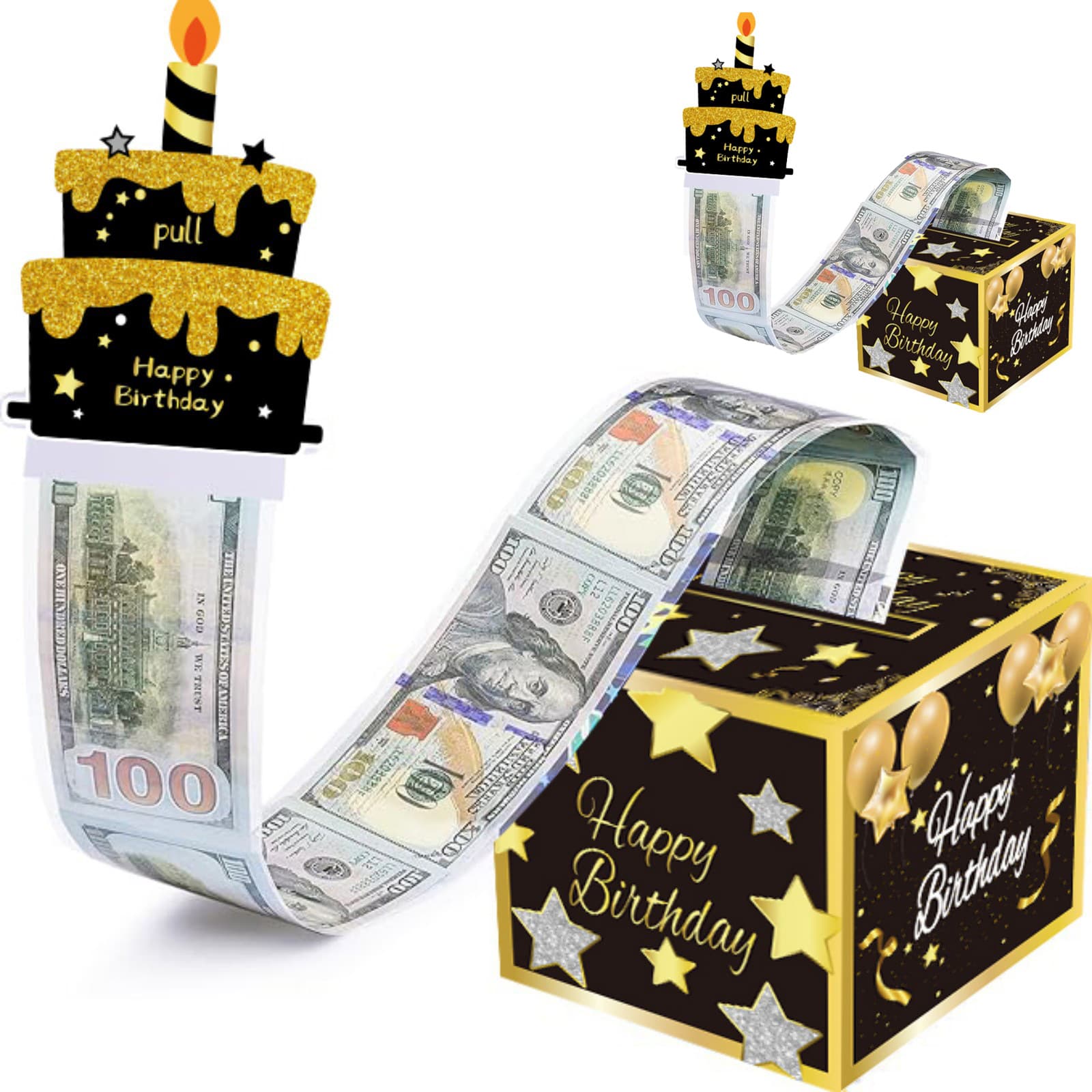 02 Black-Gold Christmas Surprise Money Pull Box - Double-Layer Digital