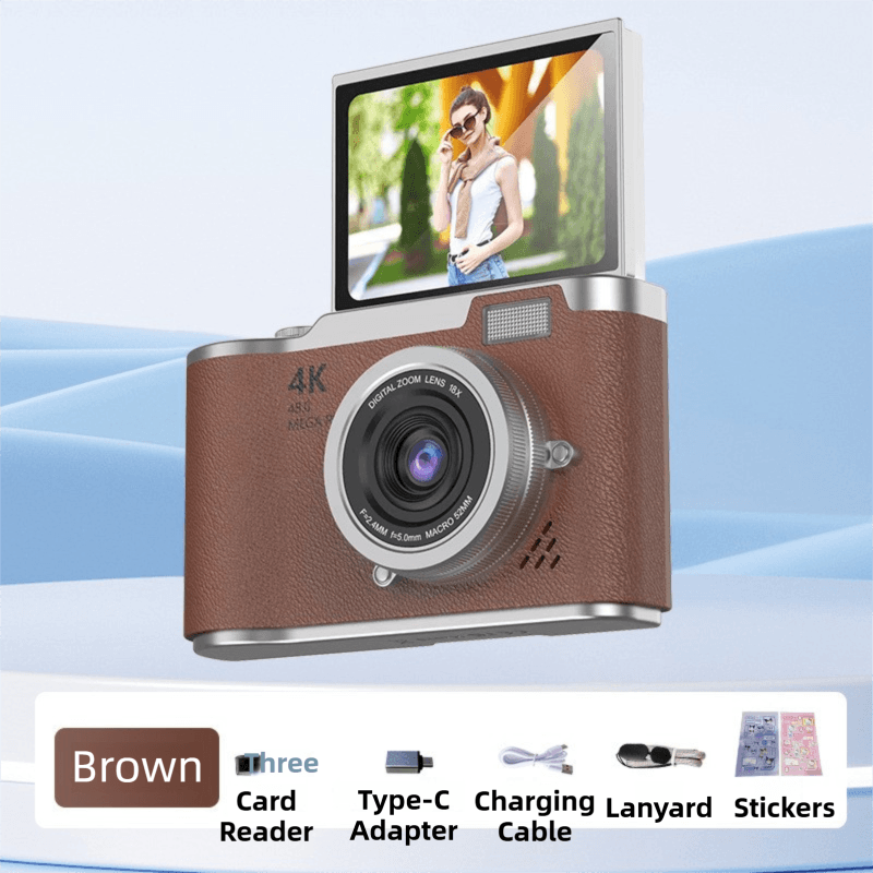 Brown 4K Compact Digital CCD Camera for Vlogging & Students - Portable Point