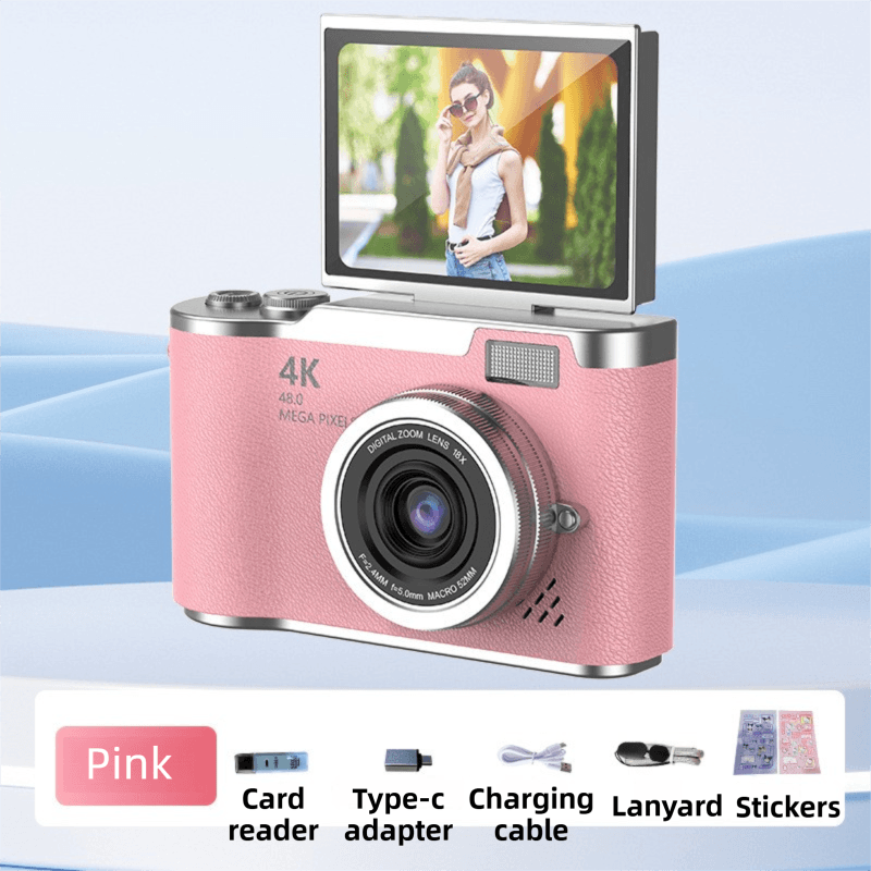 Pink 4K Compact Digital CCD Camera for Vlogging & Students - Portable Point