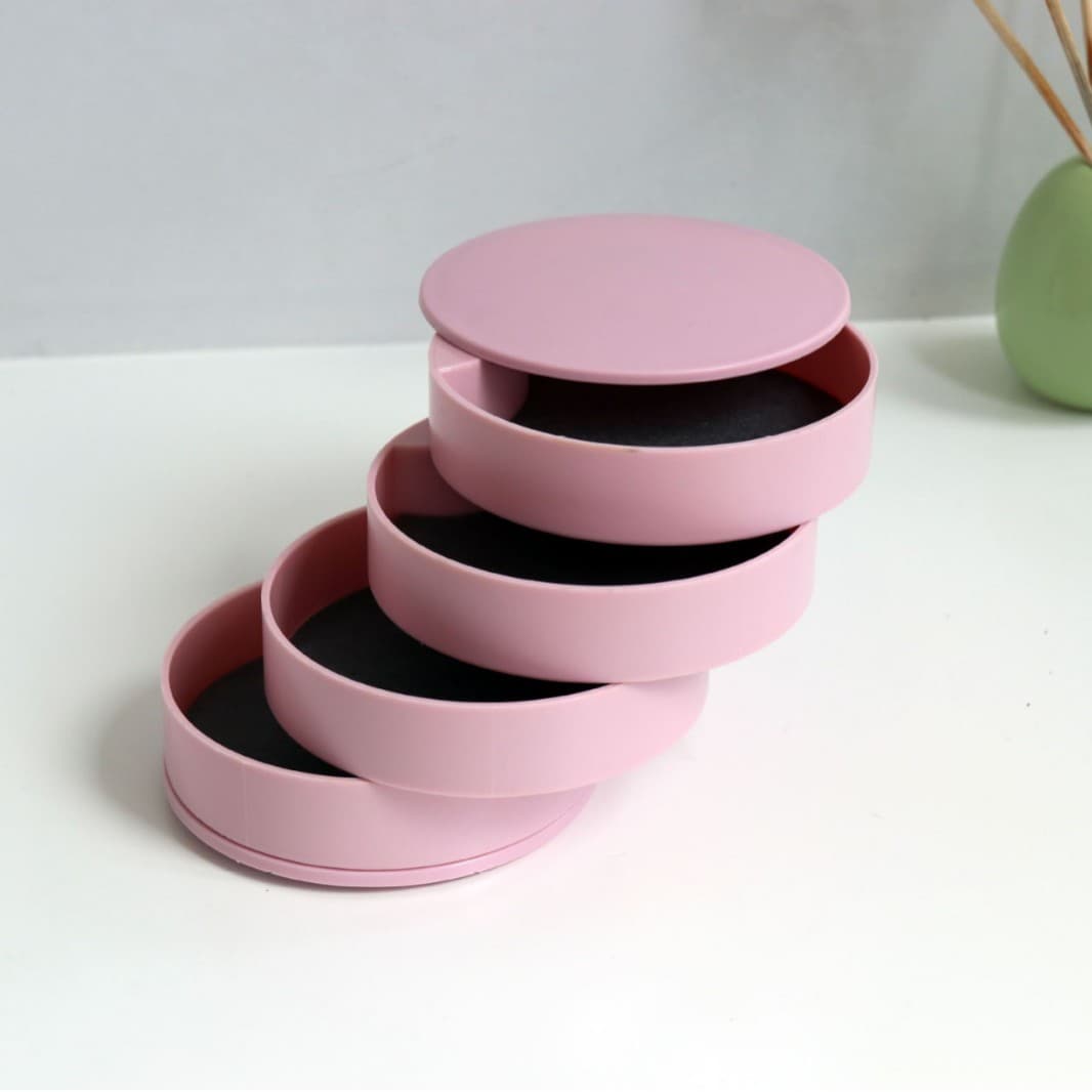 Pink 4-Layer Rotating Jewelry Storage Box - Dust-Proof Velvet - 10 × 10 cm