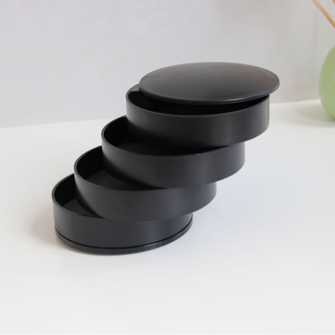 Black 4-Layer Rotating Jewelry Storage Box - Dust-Proof Velvet - 10 × 10 cm