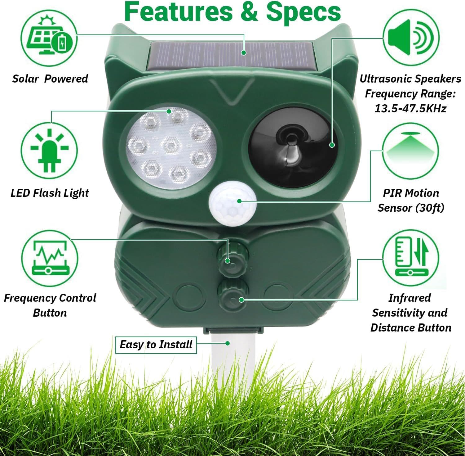 Model 704 Solar Powered Animal Repeller - High-Performance Ultrasonic