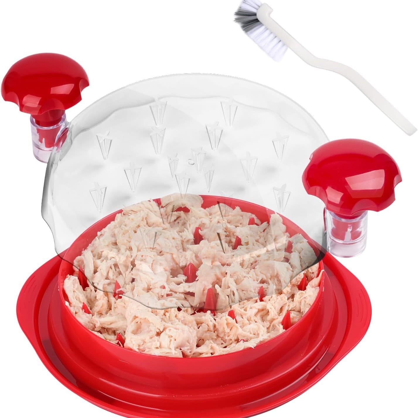Red Chicken Shredder Machine with Transparent Lid & Brush - Manual Meat