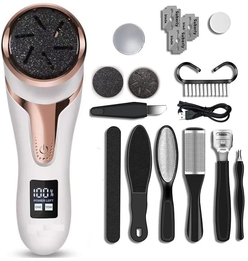 White Portable Electronic Pedicure File Set - Waterproof Electric Foot