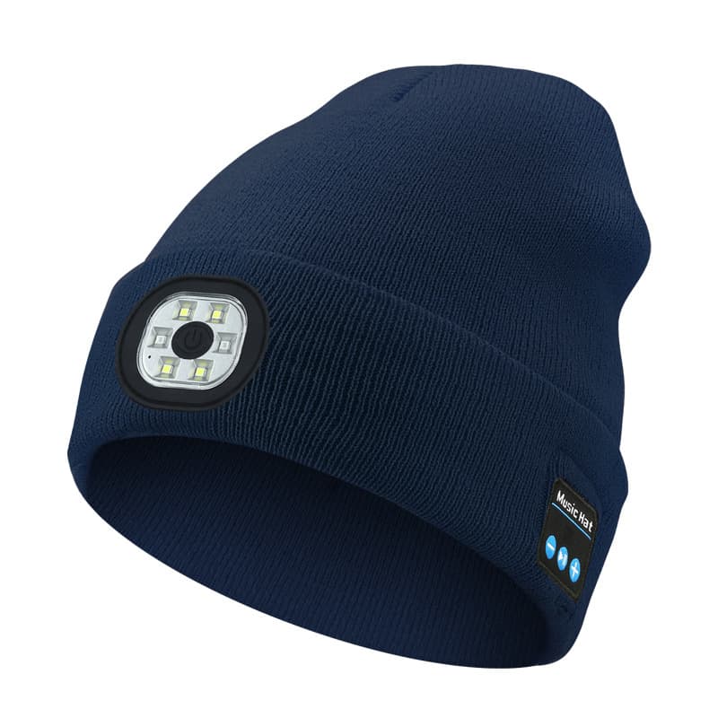 Dark Blue Removable LED Bluetooth Headphone Beanie - Washable Knit Hat