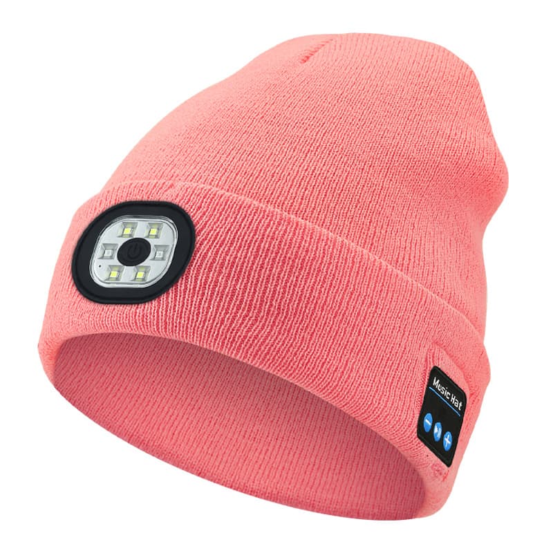 Pink Removable LED Bluetooth Headphone Beanie - Washable Knit Hat
