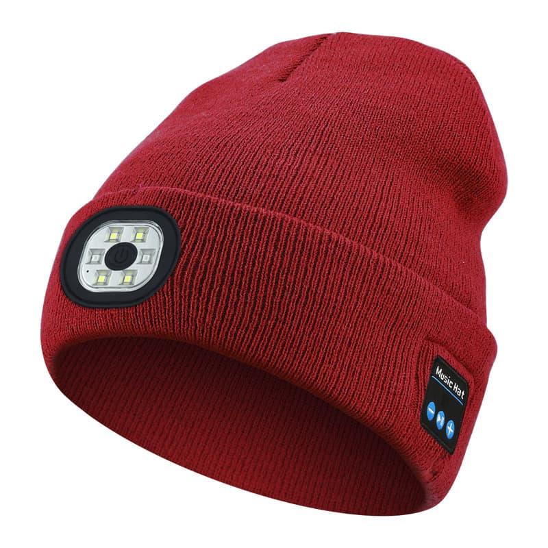 Red Removable LED Bluetooth Headphone Beanie - Washable Knit Hat