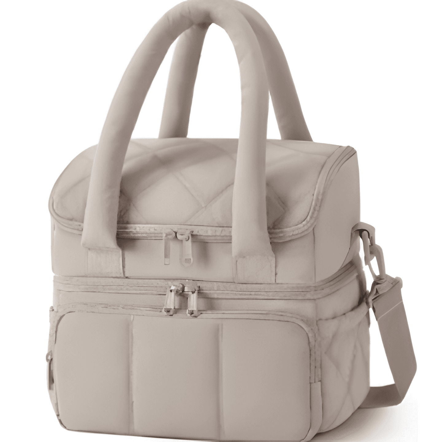 Camel Double-Layer Insulated Quilted Puffer Lunch Bag (10 x 7 x 10 inch)