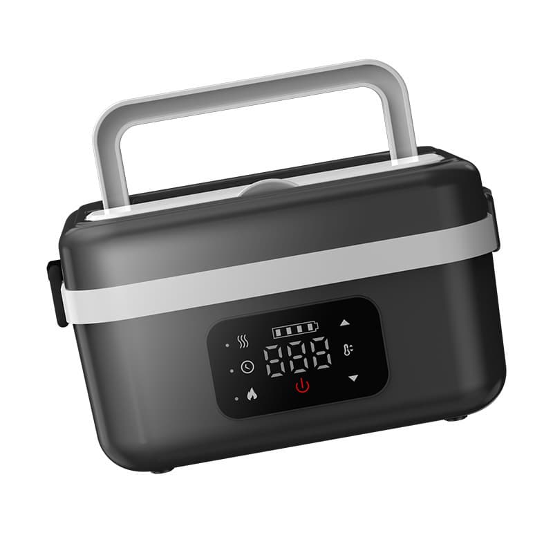 1L Black Cordless Waterless Heated Lunch Box - Portable 304 Stainless Steel