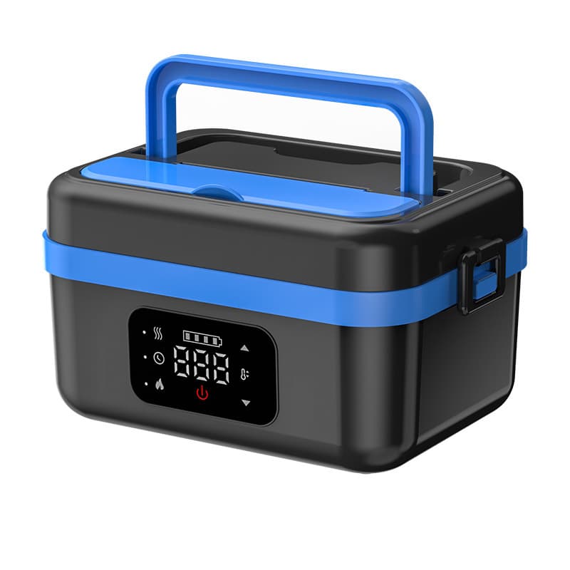 1L Black-Blue Cordless Waterless Heated Lunch Box - Portable - Black Blue