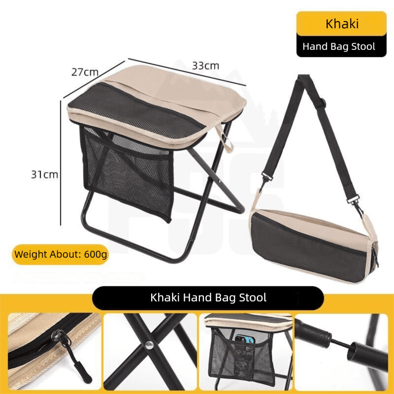 Khaki Foldable Compact Handbag With Stool - Ultralight Travel Seat