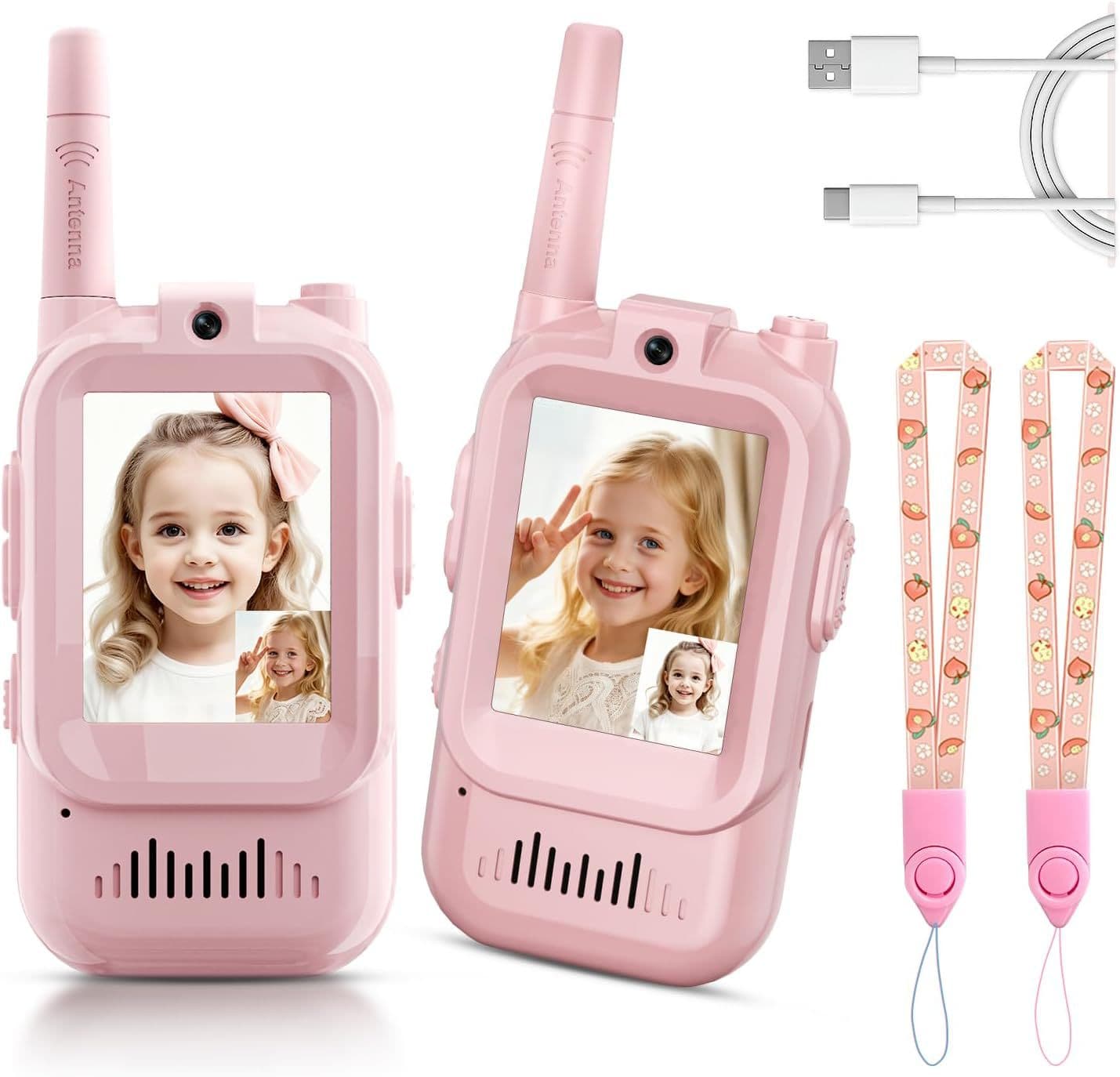 2-Pack Mini Wireless Video Intercom Set for Children (Pink) - Educational