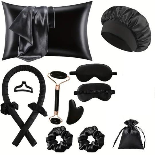 12-Piece Heatless Hair Curler Set for Damage-Free Curls & Sleep - Black