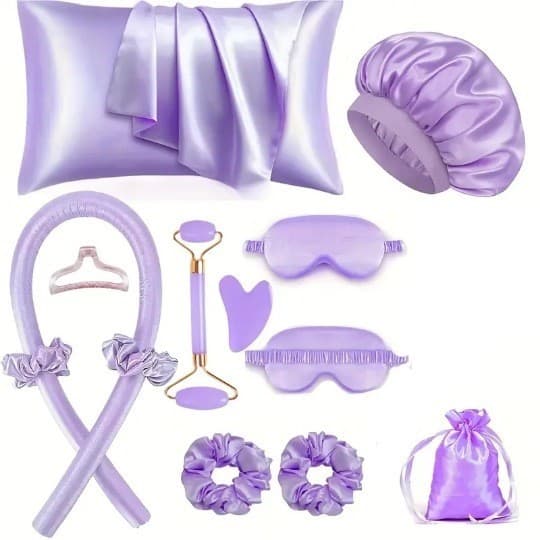 12-Piece Heatless Hair Curler Set for Damage-Free Curls & Sleep - Purple