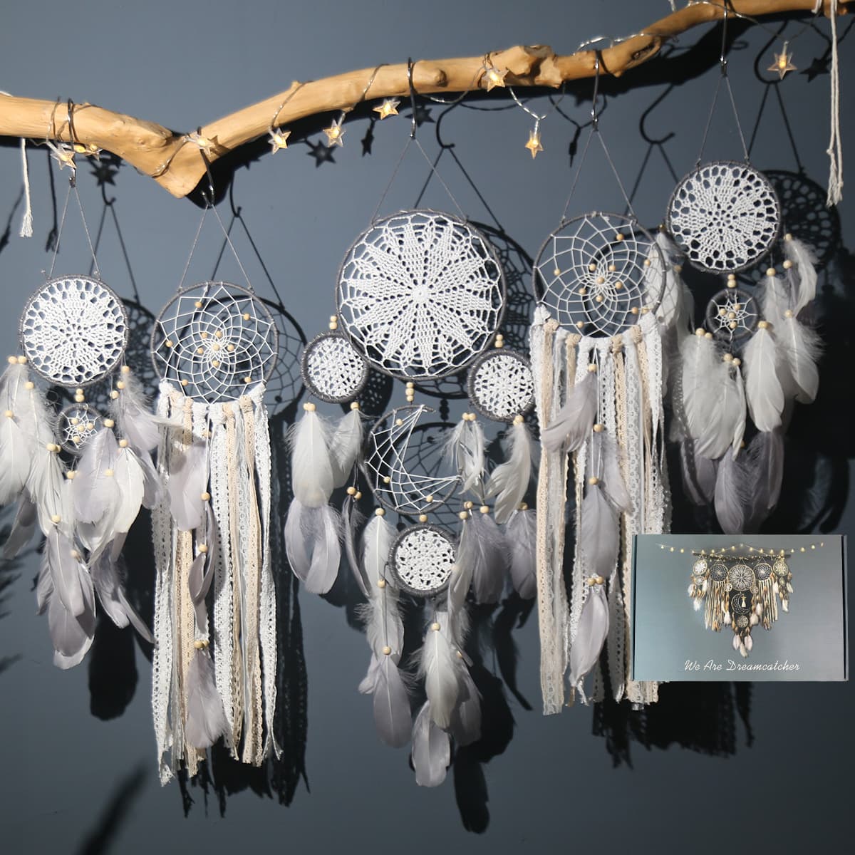 5-Piece Bohemian Handmade Dreamcatcher Wall Hanging Set (Grey) - Nordic