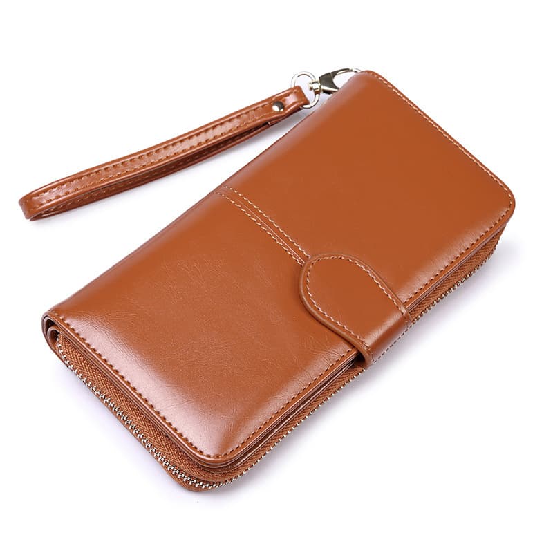Brown Women's Long Buckle Closure Wallet - PU Lether Large Capacity