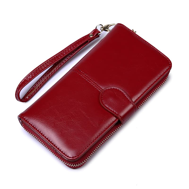 Wine Red Women's Long Buckle Closure Wallet - PU Lether Large Capacity