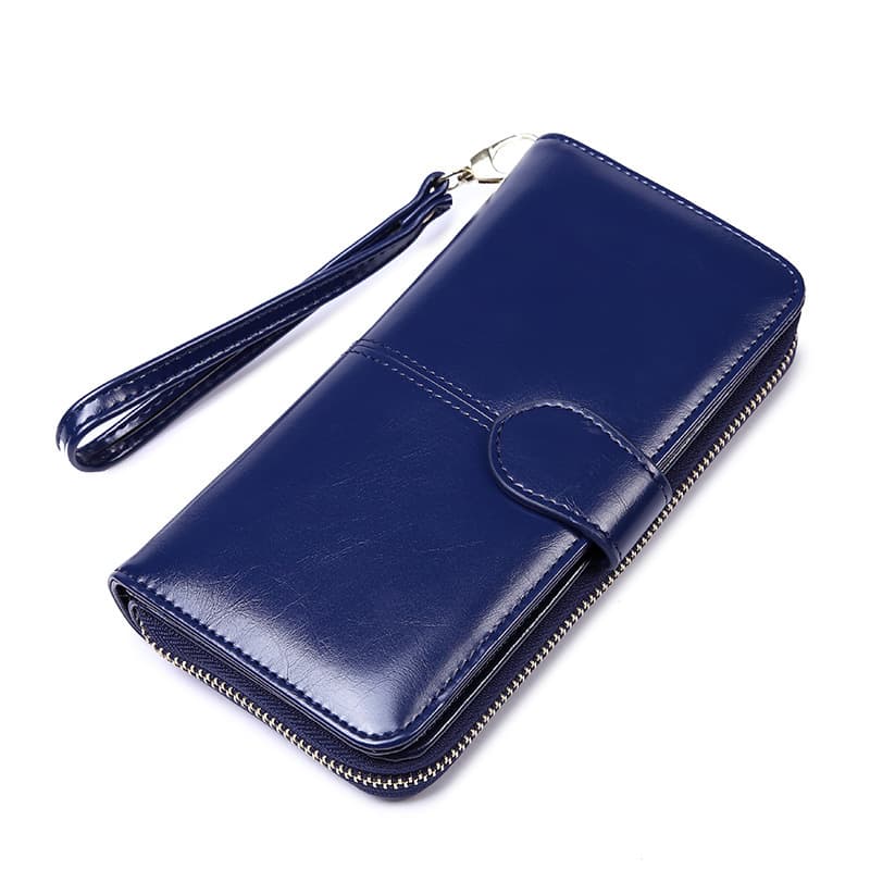 Dark Blue Women's Long Buckle Closure Wallet - PU Lether Large Capacity