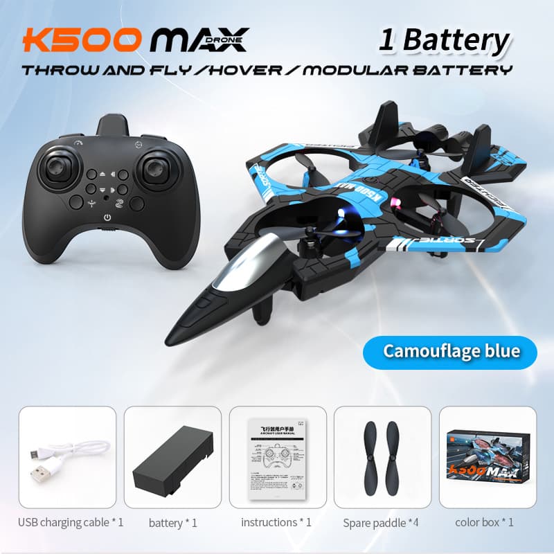 Camouflage Blue 2.4G Remote Control Stunt Fighter Drone - Manual Toss