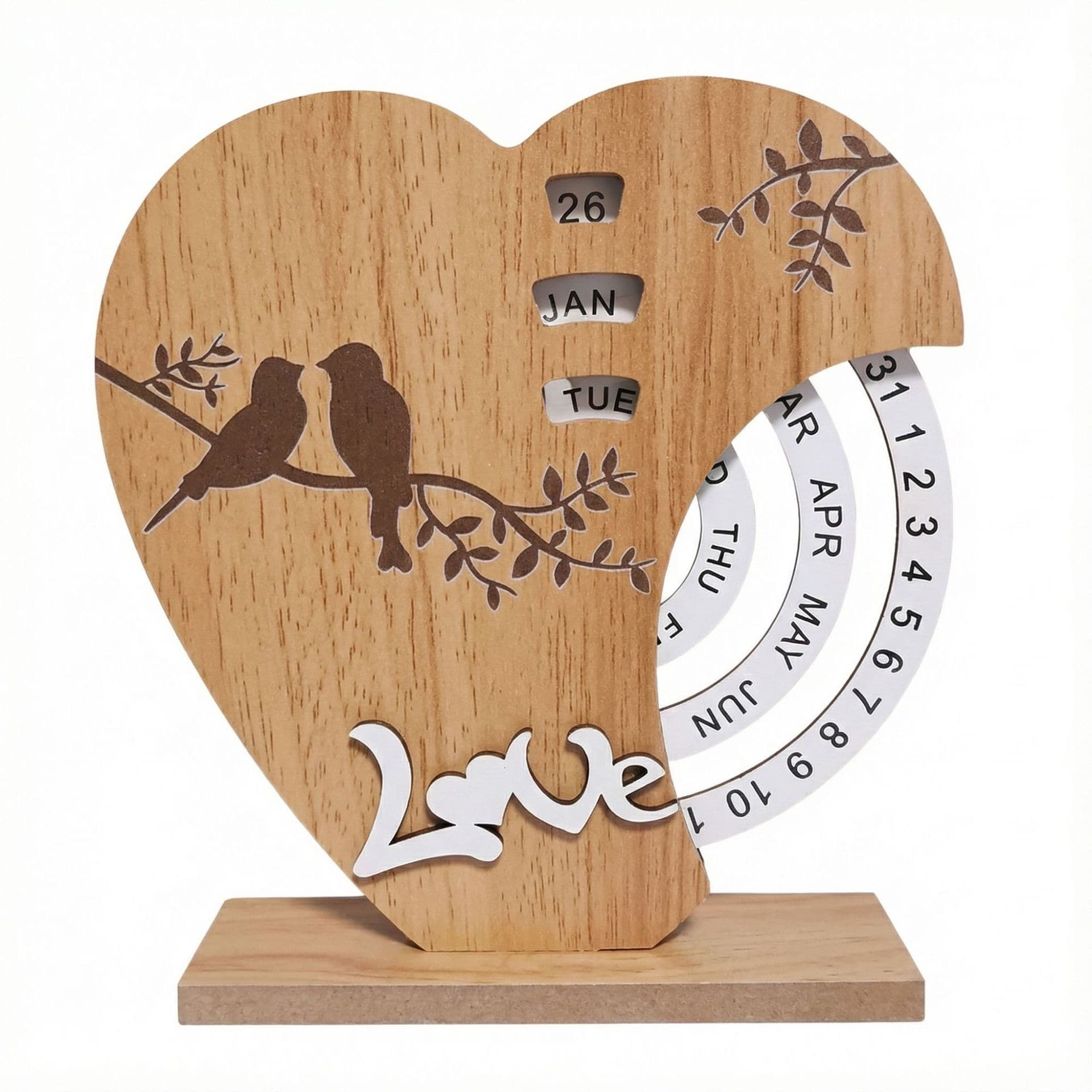 Artistic Heart Timber Perpetual Calendar Decoration (19.5 × 15.5 cm)